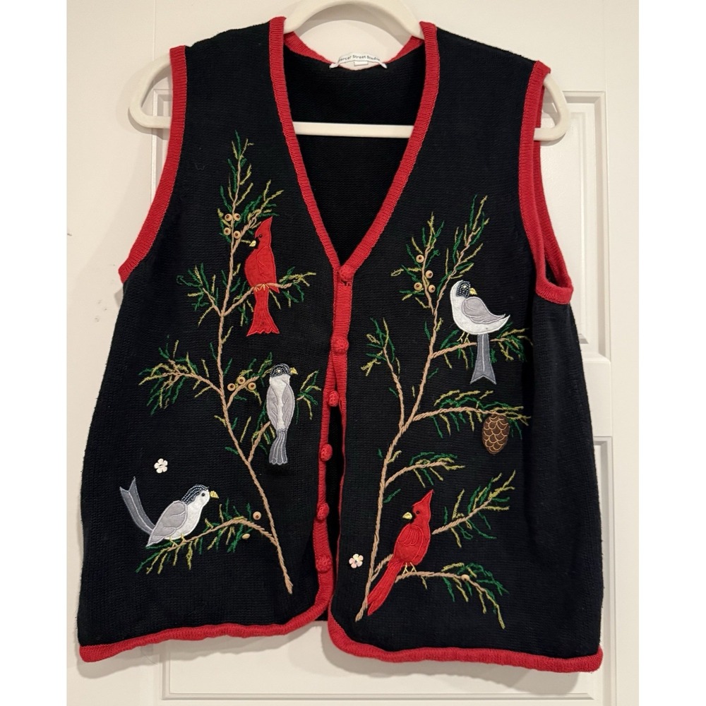 Mercer Street Studio Christmas Vest Black Womens Size XL Cardinals Winter